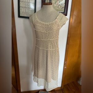 VINTAGE UMGEE: Boho Indie Sleaze Polkadot Lace Mini Dress SZ.M (IVORY)